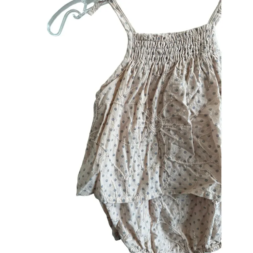 Piccino Piccina Girls 12M Pink and Gray Polka Dot Sleeveless Cotton One Piece